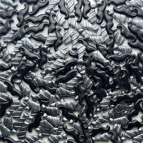 SE Si&Moos Edible Candy Mustaches Edible Man’s Tie Sprinkles-Mustaches and Tie Shaped Candy Cake Decorations, Black Themed Birthday Sprinkles for Decorating Cakes, Cupcakes, Cookies & Desserts 3 OZ