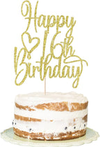 Gold Glitter Happy 16th Birthday Cake Topper - Cheers to 16 Years Cake Topper, 16 & Fabulous Cake Decoration for Hello 16th Birthday Anniversary Party Cake Decorations Supplies