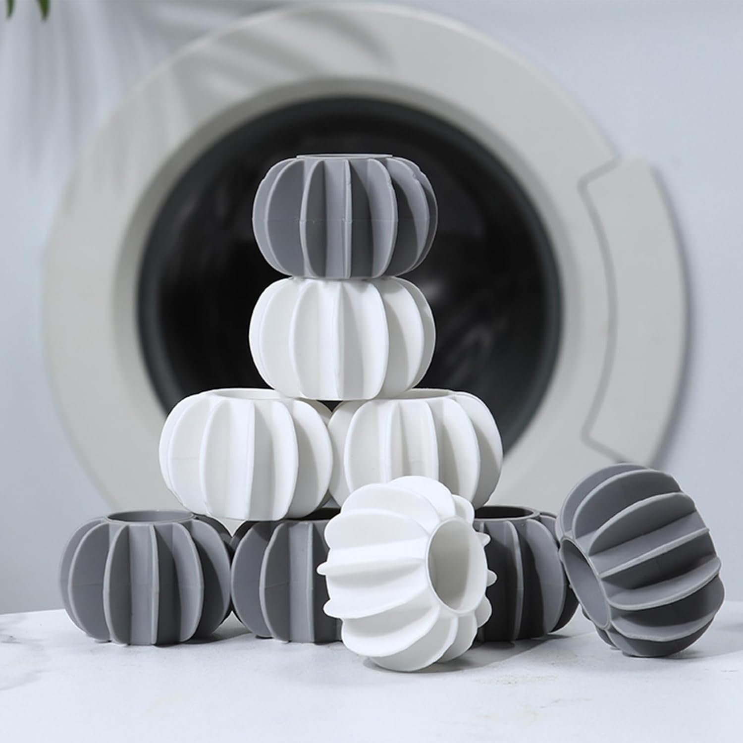 10Pcs Reusable Laundry Balls Scrubbing Balls Gray White Silicone Dryer Balls Washing Machine Ball Fabric Softener Alternative for Clothes Deep Cleaning Anti-Winding