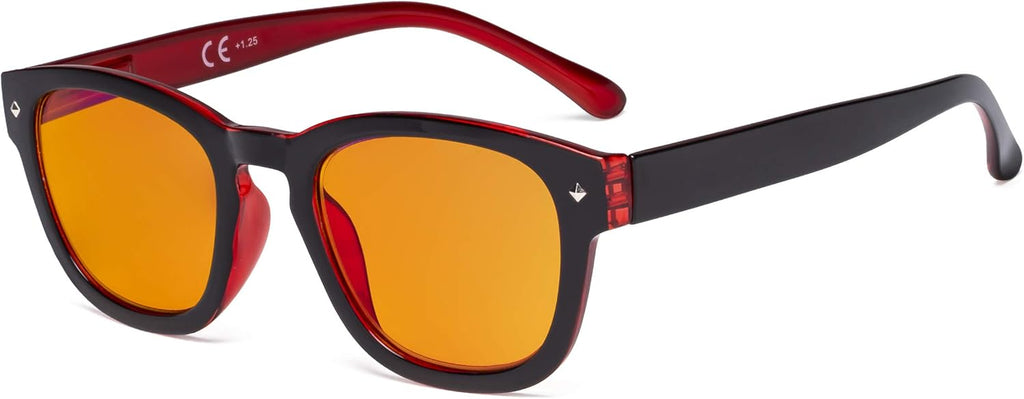 Eyekepper Blue Light Blocking Reading Glasses with Orange Tinted Filter Lens for Sleeping - Anti Blue Ray Computer Readers - Black-Red +1.25