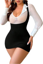 Milumia Women's Sexy Cosplay Lingerie Sheer Mesh Long Sleeve Shirt Suspender Dress Set