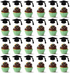 24pcs Graduation Cupcake Topper - Black Glitter Graduation Cap Graduation Diploma Cupcake Topper- Class Of 2024 Graduation Party Cake Decorations (Black Glitter)