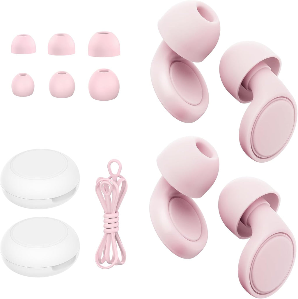 Jayine 2 Pairs Ear Plugs for Sleeping, Soft Full Silicone Ear Plugs for Noise Reduction 25dB, Reusable Hearing Protection Earplugs for Concert, Focus, Noise Sensitivity, 8 Ear Tips in S/M/L - Pink