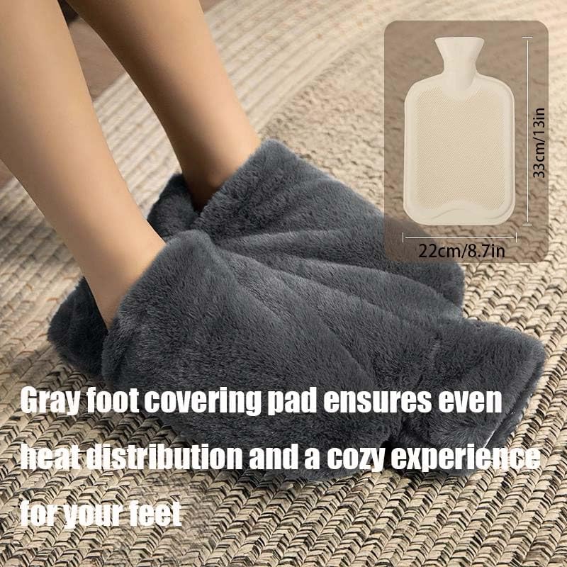 Hot Water Bottle with Foot Warmer Pad, Gray Rubber Foot Covering, Therapeutic Heat Pack (Gray)