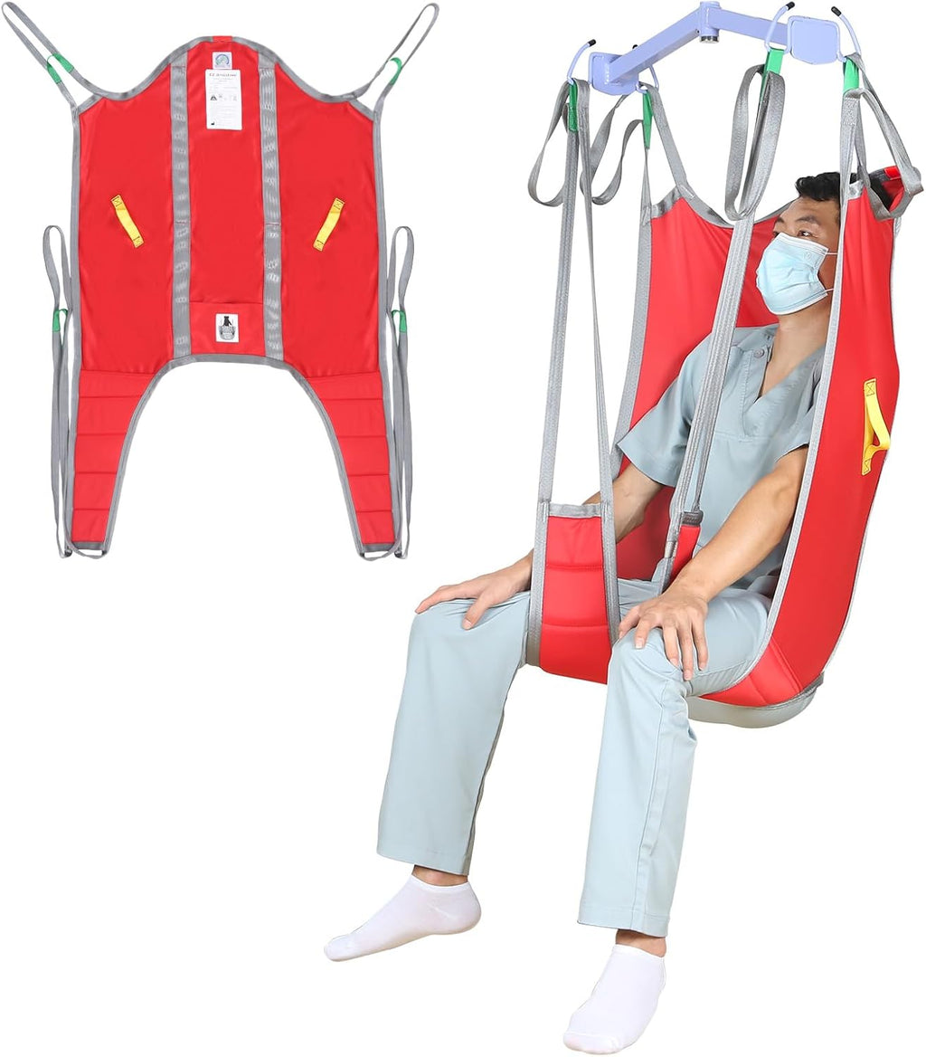 Patient Lift Sling with Divided Leg and High Back, Lift Sling for Transfer and Positioning and Lifting, 500lbs Weight Capacity (Red, Small)