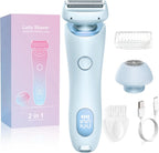 Electric Shaver for Women, 2 in 1 Waterproof Electric Razor, Silk Glide Pro Shaver, Rechargeable Cordless Hair Removal with 2 Removable Heads for Bikini, Leg, Arm, Underarm, Body (Blue)