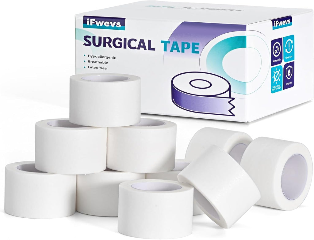 iFwevs Paper Medical Tape 10 Rolls - 1" x 10 Yards Latex-Free & Hypoallergenic Soft Paper Surgical Tape, Applicable to Surgical Tape for Skin, Dressings, Wound First Aid Tape
