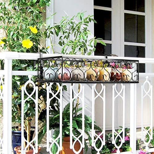 Balcony Flower Pot Stand Rack Patio Railing Shelf Plant Pots Holder Windows decorate (L, Black)