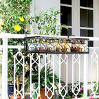 Balcony Flower Pot Stand Rack Patio Railing Shelf Plant Pots Holder Windows decorate (L, Black)