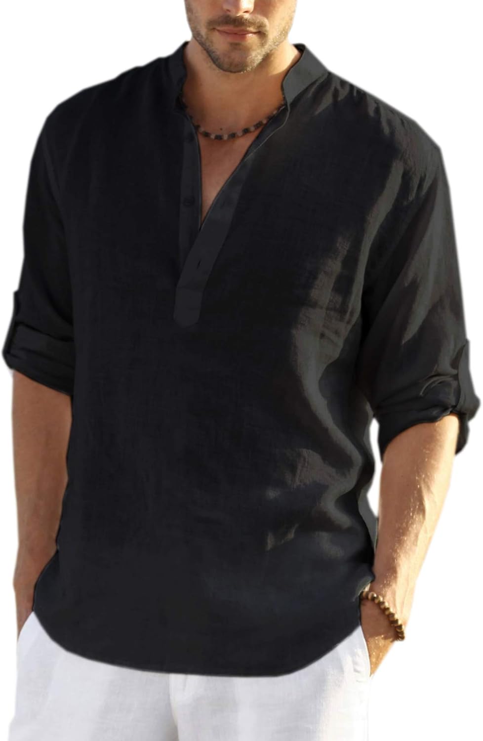 COOFANDY Men's Cotton Linen Henley T-Shirt Long Sleeve Hippie Casual Beach T-Shirts