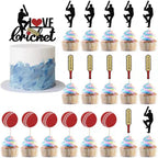 Kaoenla Kaoenla I Love Cricket Cake Decoration-19 Pieces Cricket Sports Glitter Cupcake Featured Boy Birthday Party Supplies Sports Theme Party Featured Decoration