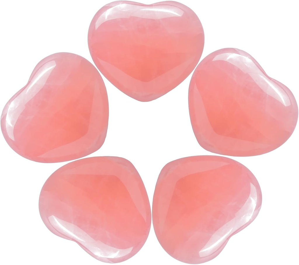 5PCS Rose Quartz Heart Stones, Polished Love Shaped Rose Quartz Crystals, Rose Quartz Natural Gemstones Hearts Set for Valentines Gifts-1.2"