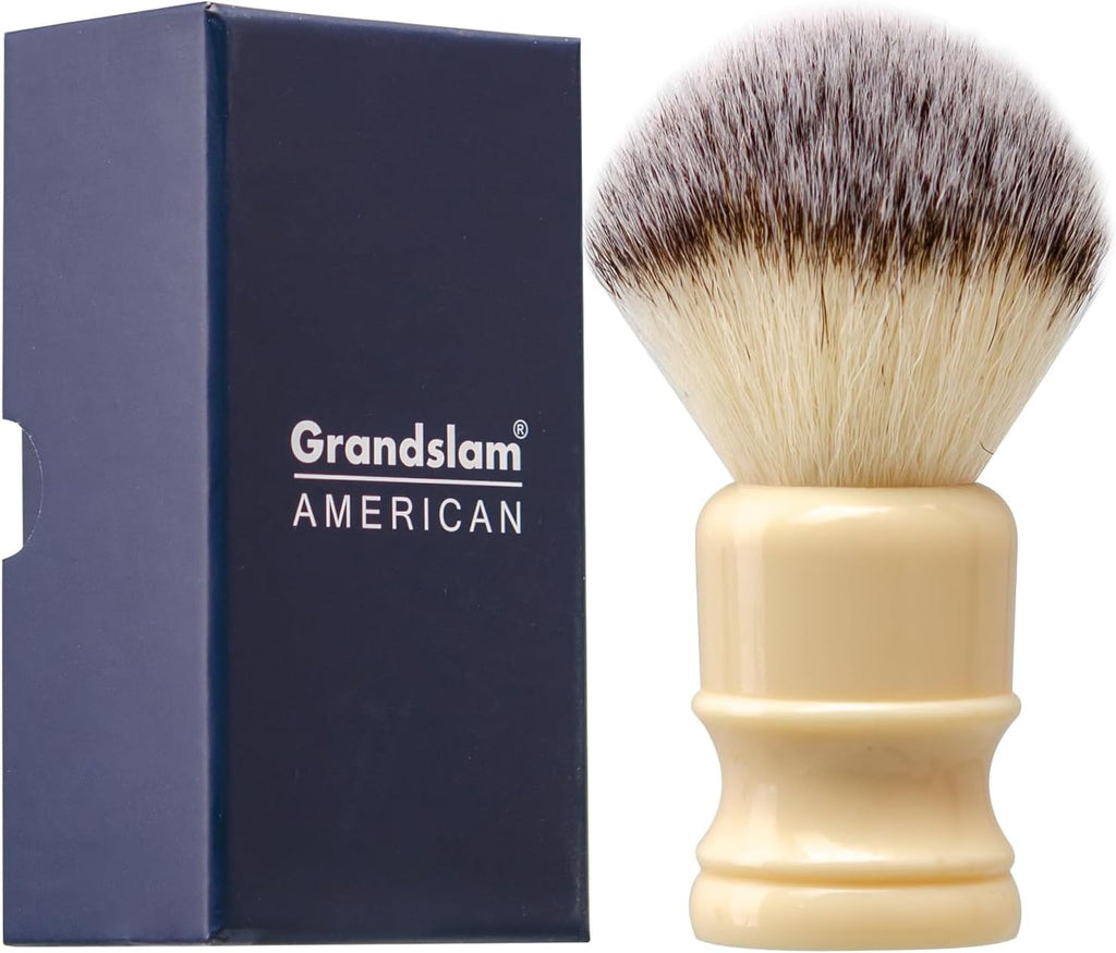 Grandslam Shaving Brush with Synthetic Hair, Cruelty-Free Shaving Cream Brush for Men, 100% Solid Resin Handle, Gently Exfoliates The Skin, 24mm Knot (Imitation ivory)