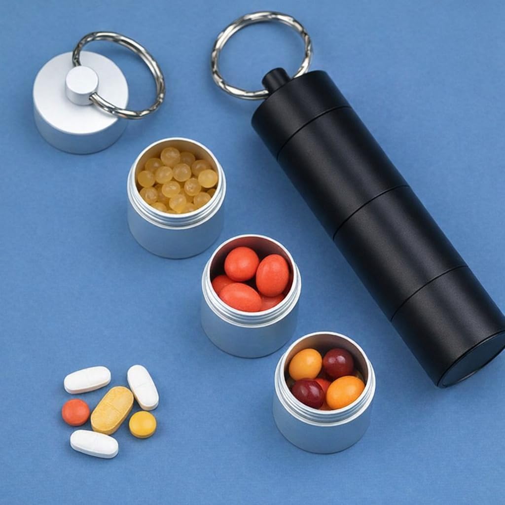 2 PCS Aluminum Travel Pill Box, Portable Pill Cases Waterproof Daily Tablet Container Holder 3 Compartment Metal Pocket for Men Women