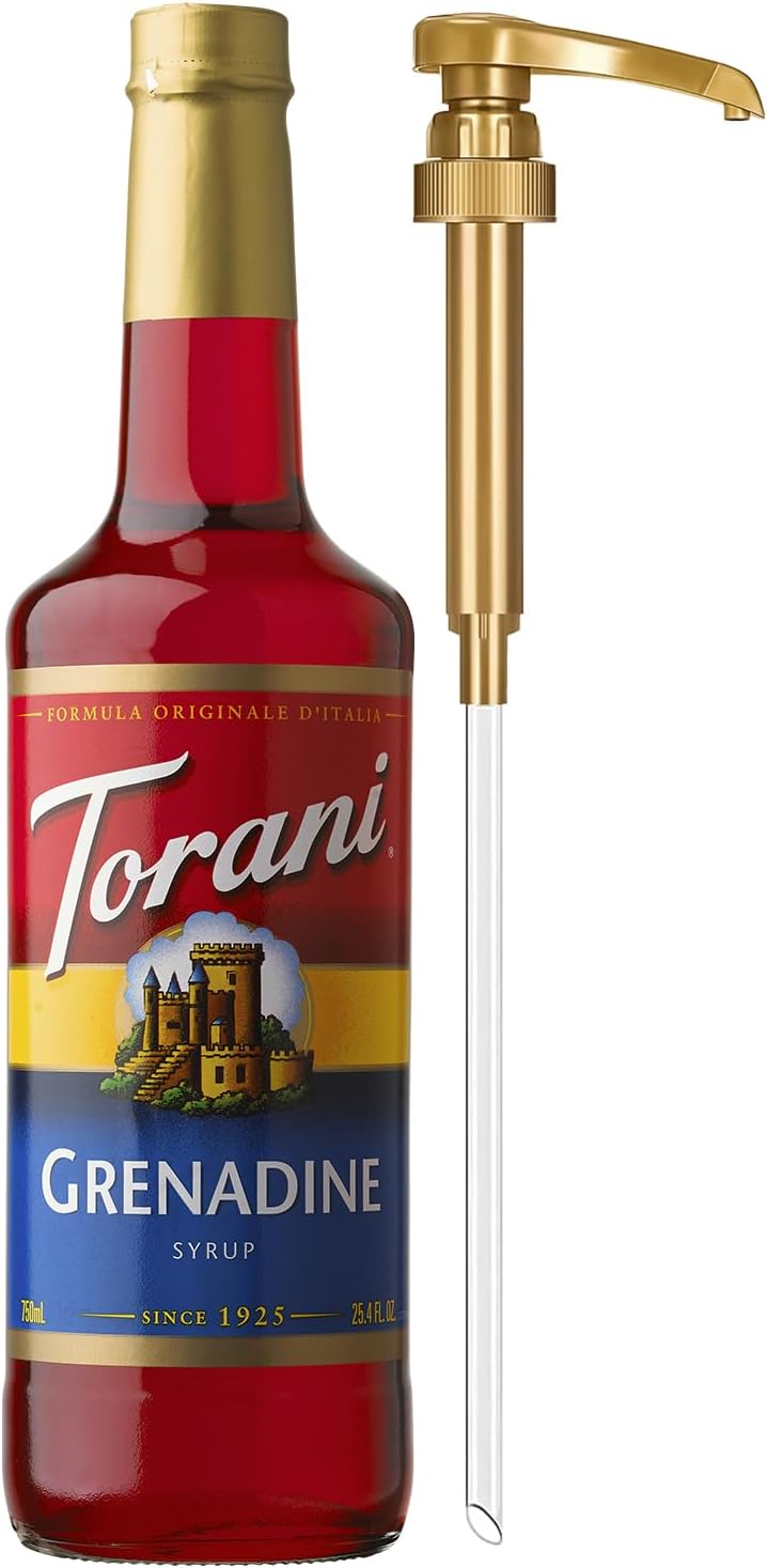 Torani Grenadine Syrup for Drinks, Flavoring for Sodas, Cocktails, and Mocktails, Pump Included, 25.4 Oz