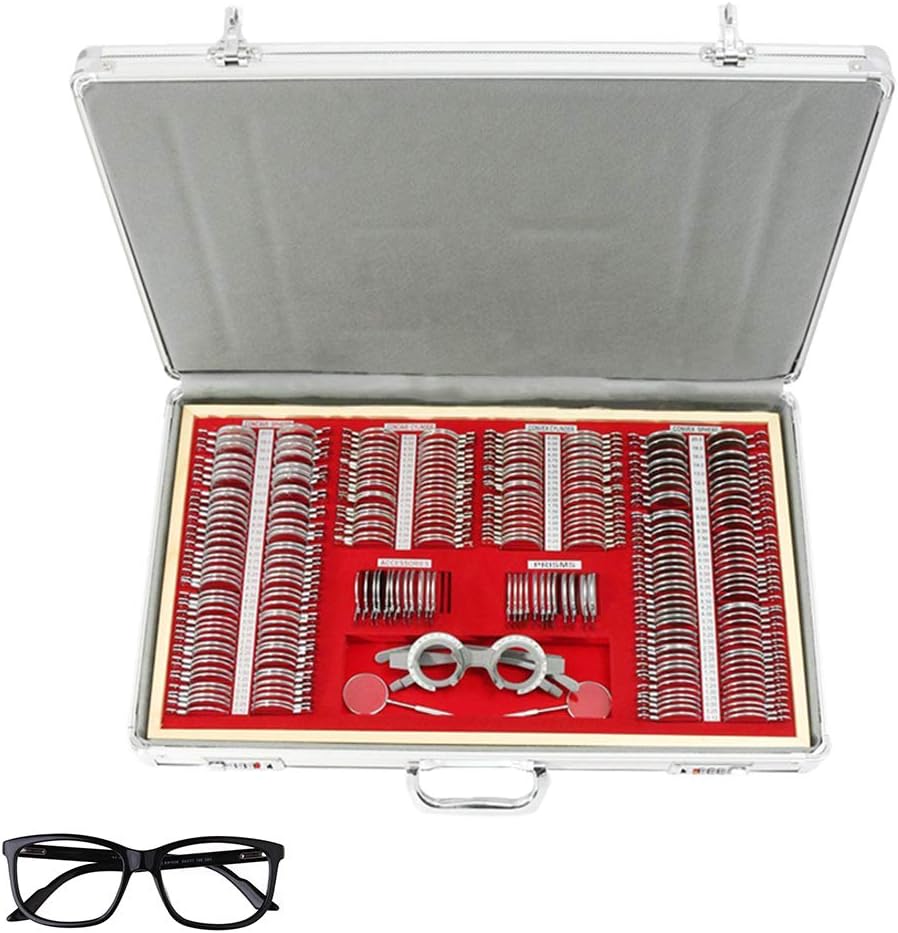 Trial Lens Set Optical, 266 PCS Precision Optical Lens Optometry Kit with Metal Rim Wood Frame Aluminum Box for Optometrists, Vision Testers, and Household Use (266 PCS/Set)