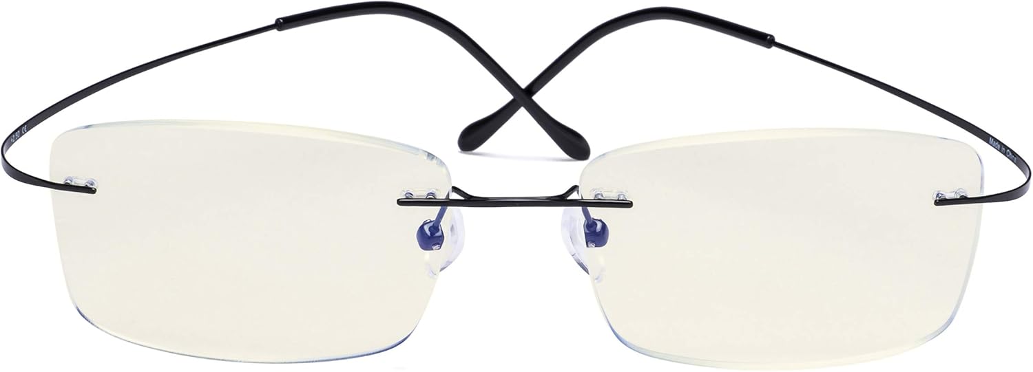 CessBlu Rimless Blue Light Blocking Glasses for Men Reading Computer Titanium Computer Readers Cut UV Rays Bendable