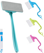 5 Pack Window Cleaning Brush Tool Kit, Dry and Wet Use Window Mesh Screen Cleaner, Detachable Handle, Multi-Functional Window Track Cleaning Brush for Window Sills and Grooves