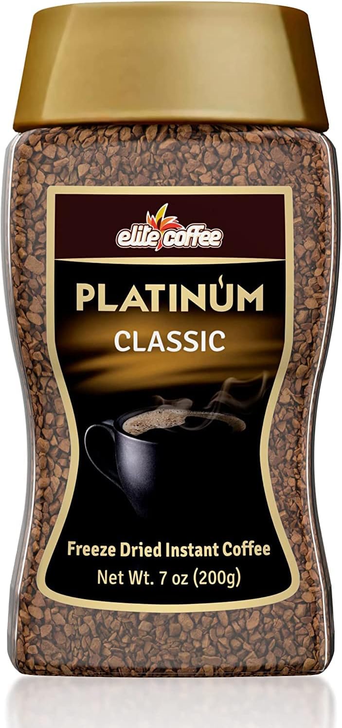 Elite Platinum Freeze Dried Instant Classic Coffee 7.5oz (1 Pack) | Kosher for Passover | Glass Jar | Rich Aroma