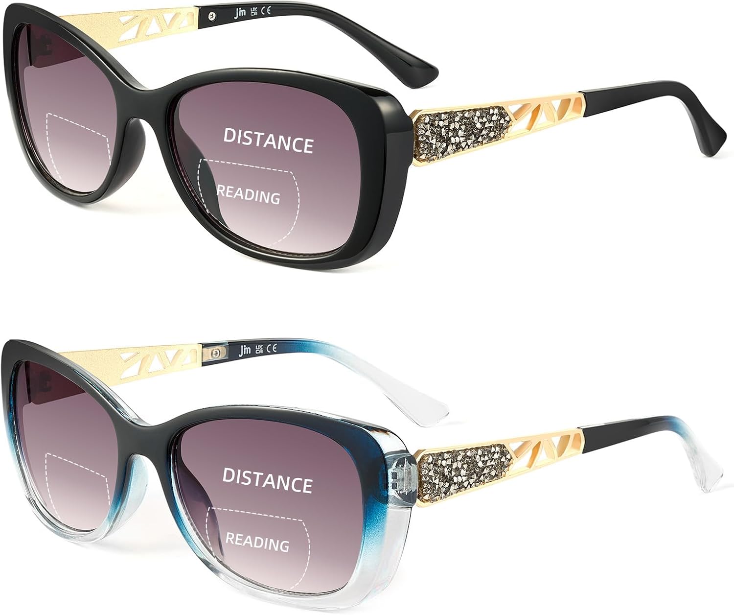 JM Bifocal Reading Sunglasses for Women Fashion Square Gradient Sun Readers Outdoor Reading Glasses UV400 Protection