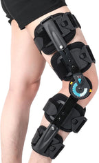 Hinged ROM Knee Brace with Side Stabilizers, Adjustable Post Op Knee Support Orthosis Immobilizer for ACL, PCL and MCL Injury, Medical Knee Orthopedic Support, Leg Stabilizer for Left or Right Leg, Men and Women (Blue)