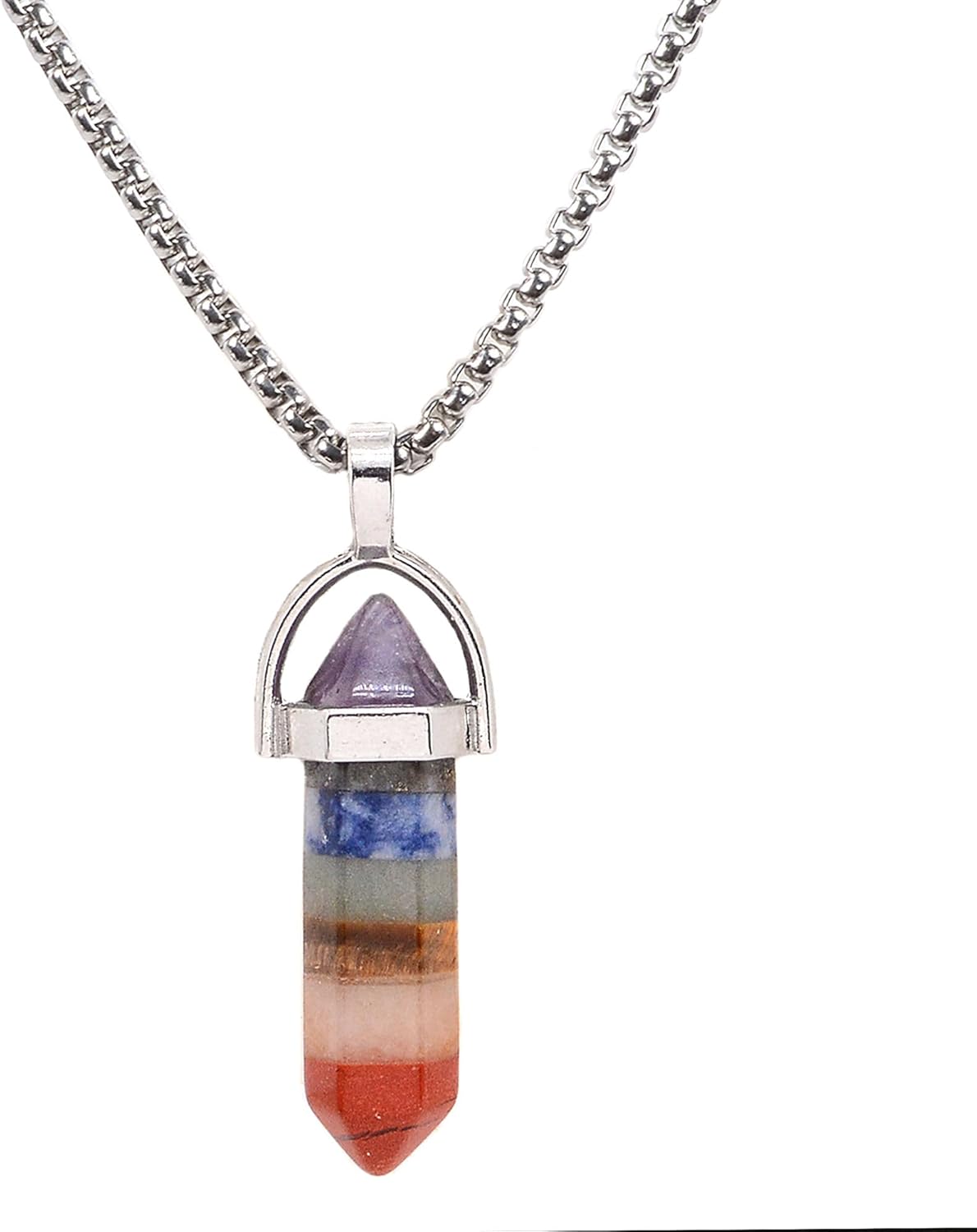 Justinstones Hexagonal Pointed Reiki Chakra Pendant Stainless Steel Box Chain Necklace 20 Inch Iron Gift Box
