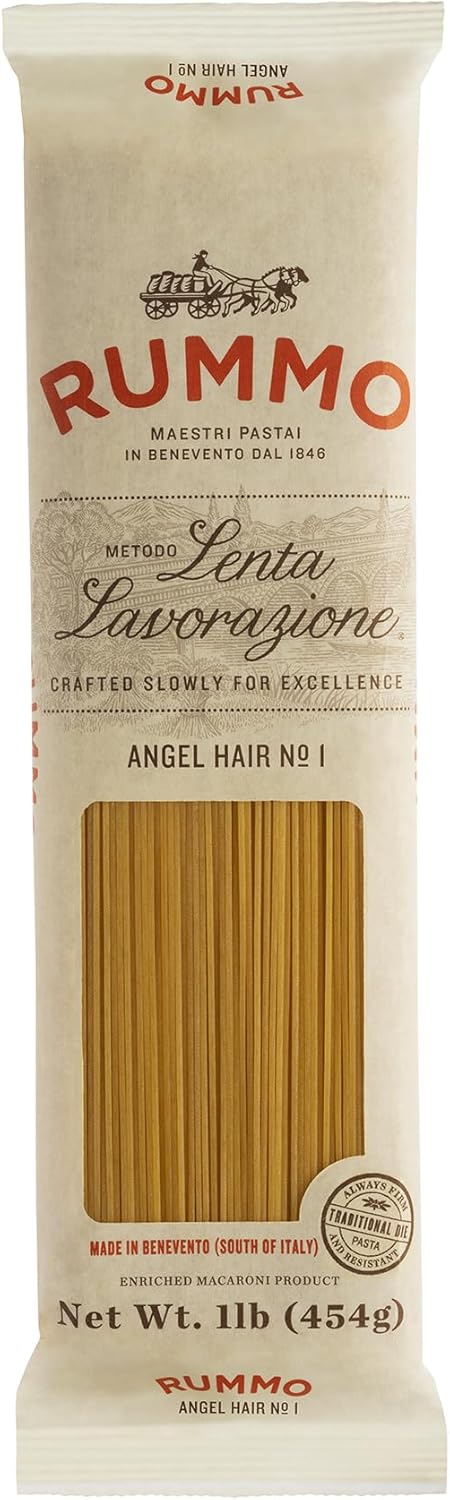 Rummo Angel Hair Pasta N.1 - Dry Noodles, Durum Wheat Angel Hair, Skinny Pasta, Thin Noodles - 16 Ounces (Pack of 5)