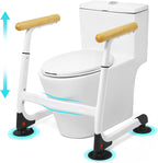 Toilet Safety Rails (350LBS), Adjustable Height Toilet Safety Frame for Elderly and Disabled, Stand Alone Toilet Safety Rails for Seniors, Handicap Toilet Rails Fits Most Toilets, Wood Color