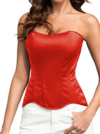 ChiaoLezhee Women's Lustrous Satin Corset, Strapless Overbust Lace-Up Shapewear, Elegant Wedding Guest Dinner Outfits