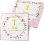 First Communion Napkins Decorations, 40Pcs Pink Communion Napkins God Bless Baptism Birthday Supplies Paper Napkins for Christening Celebration Baby Shower Communion Party Supplies