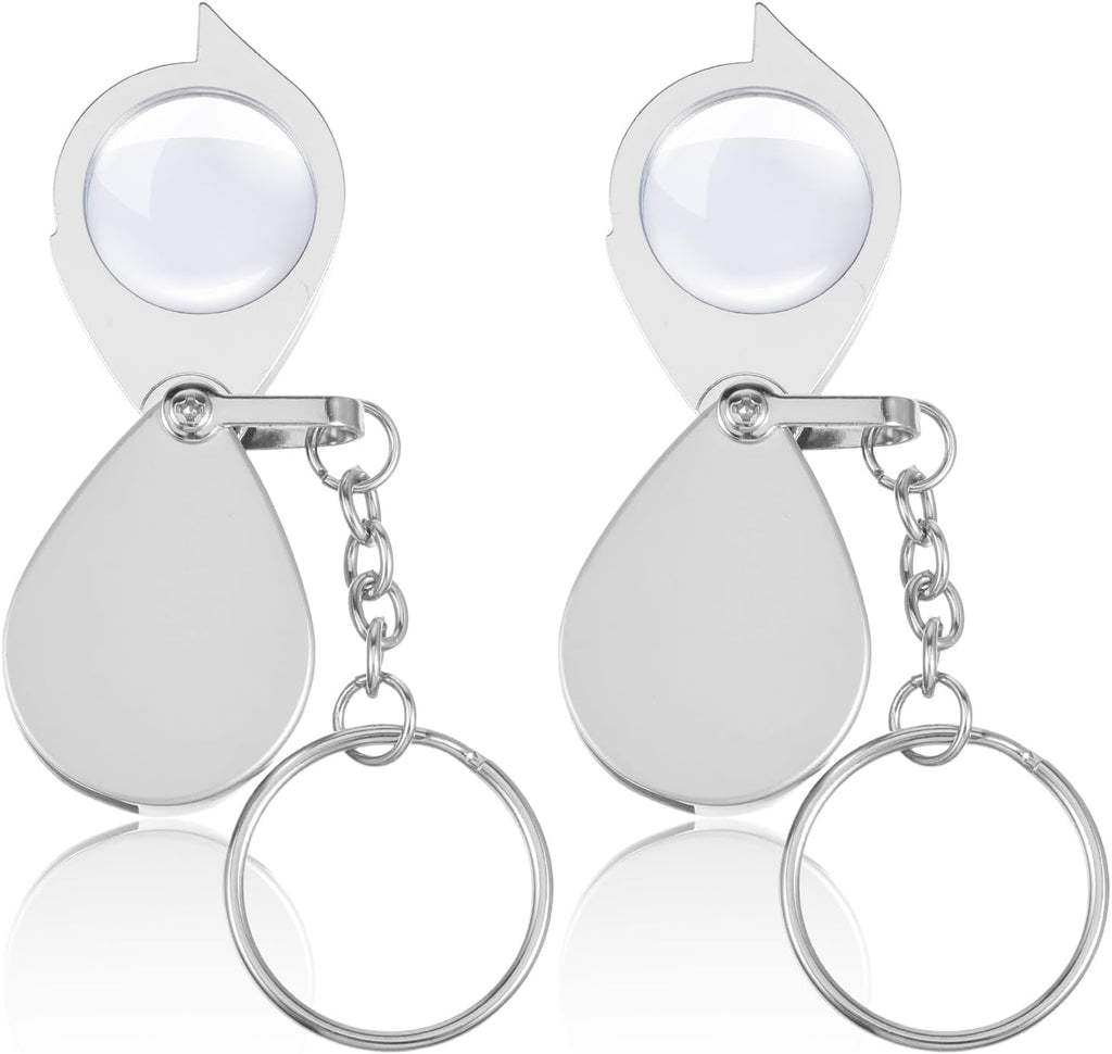 2Pcs Pocket Magnifying Glass, 30X Small Magnifying Glass, Mini Handheld Pocket Magnifier, Folding Jeweler’s Loupe with Keychain for Reading Coins Hobby Travel
