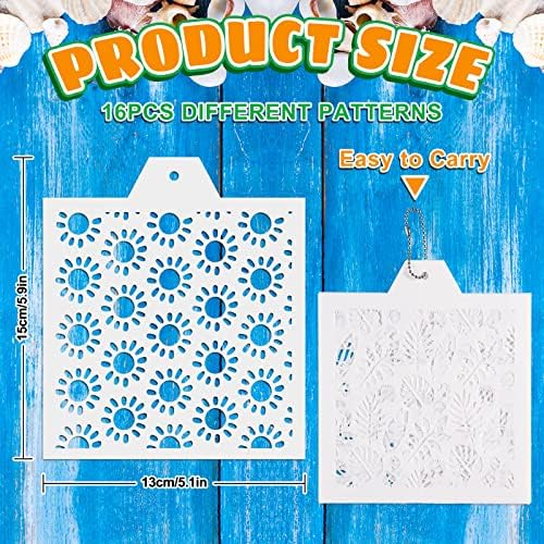 Whaline 16Pcs Summer Cookie Stencil Set Hawaiian Baking Stencils Templates Tropical Pineapple Flamingo Ice Cream Leaves Star Plaids Painting Stencil for Home Party Cake Biscuit Candy Coffee Decor