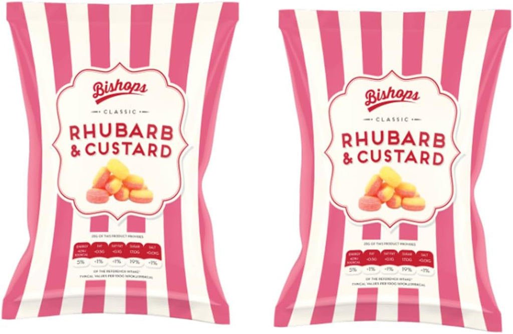 Bishops RHUBARB & CUSTARD Boiled Sweets | Imported From The UK | The Best Of British Candy | Pack of 2