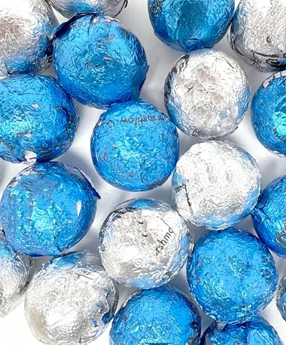 Marshmallow Chocolate Truffle Balls 10 Ounce, Individually Wrapped Blue & Silver Candy, Baby Shower Candy (About 33 Pieces)