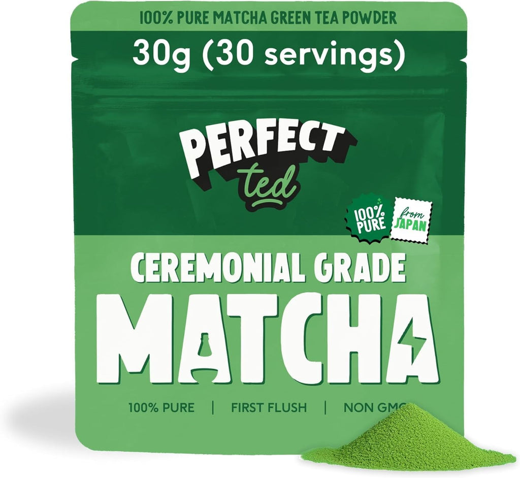 PerfectTed Matcha Powder, Ceremonial Grade Japanese, 30g (30 Servings), Perfect for Lattes & Smoothies | Premium Matcha Fuel | with L-Theanine | Antioxidants | Vegan | Gluten-Free