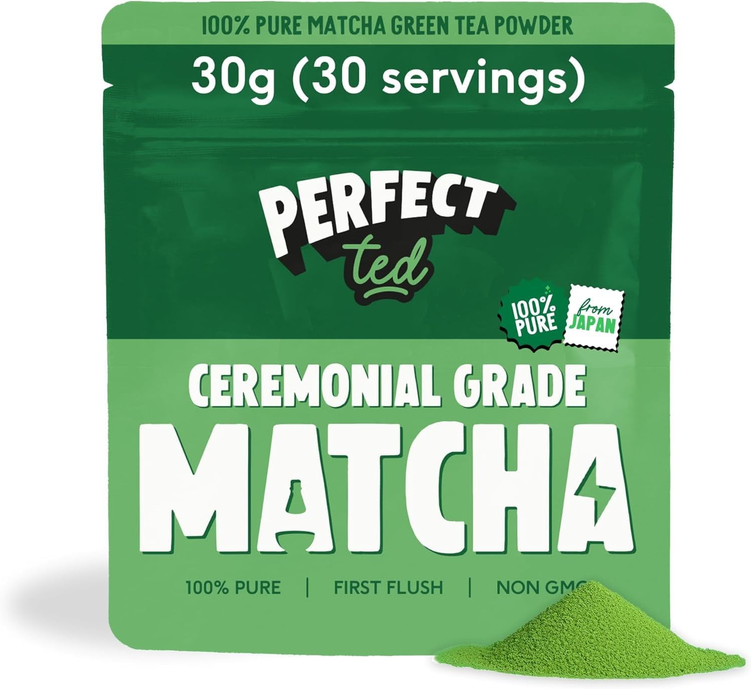 PerfectTed Matcha Powder, Ceremonial Grade Japanese, 30g (30 Servings), Perfect for Lattes & Smoothies | Premium Matcha Fuel | with L-Theanine | Antioxidants | Vegan | Gluten-Free