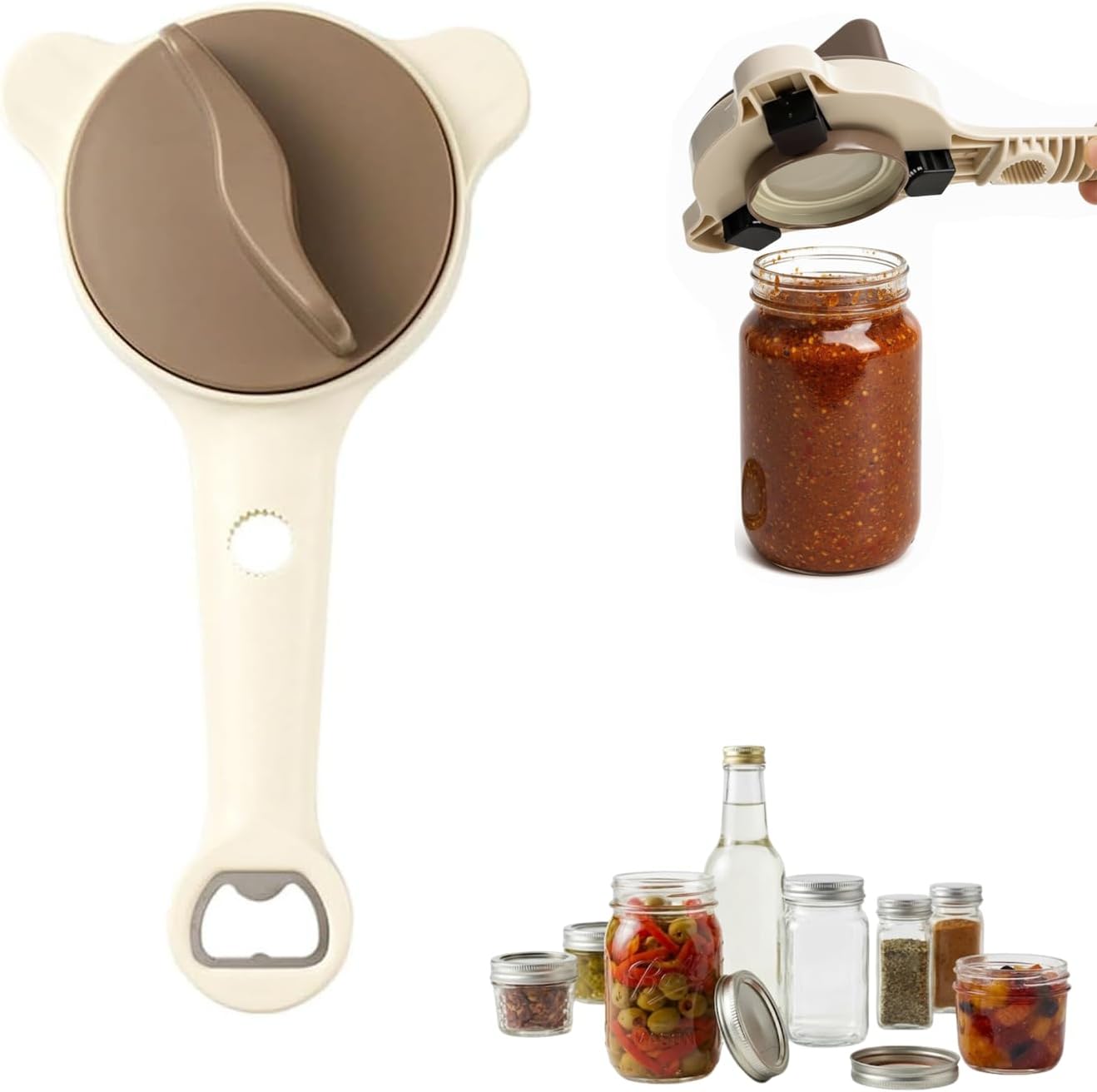 4 In 1 Multi-Purpose Jar Opener, Adjustable Can Opener, Lid Gripper & Bottle Opener For Seniors/Weak Hands, Fits Kitchen Jars, Bottles & Cans