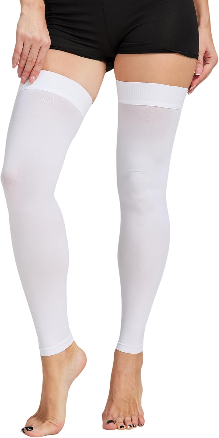 TOFLY Medical Thigh High Compression Socks Footless for Women & Men, Opaque Support Hose, 15-20mmHg Graduated Compression Stockings with Silicone Band for Varicose Veins, Edema, DVT, 1 Pair White M