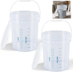 Lounsweer 2 Pack Clear 5 Gallon Bucket with Lid & Handle, Graduated Measuring Mixing Bucket Pail HDPE BPA-Free Storage Container Leakproof for Stirring Mixing Liquids