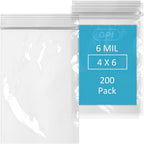GPI - 6 Mil, Extra Heavy-Duty, 4" x 6" Clear Plastic Reclosable Zip Bags, Puncture-Resistant, Strong Resealable Poly Bags, With Lock Zipper Seal, For Screws, Nuts, Bolts & Constuction, 200 Count