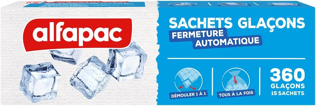 Alfapac - 15 Ice Cube Bags - Automatic Closure - Easy Release - 300 Ice Cubes
