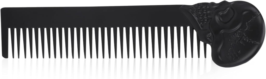 Oil Skull Pattern Zinc Alloy Comb - Pocket-Size Styling Tool for Head Hair or Beard, Suitable for Home and Salon (Black)