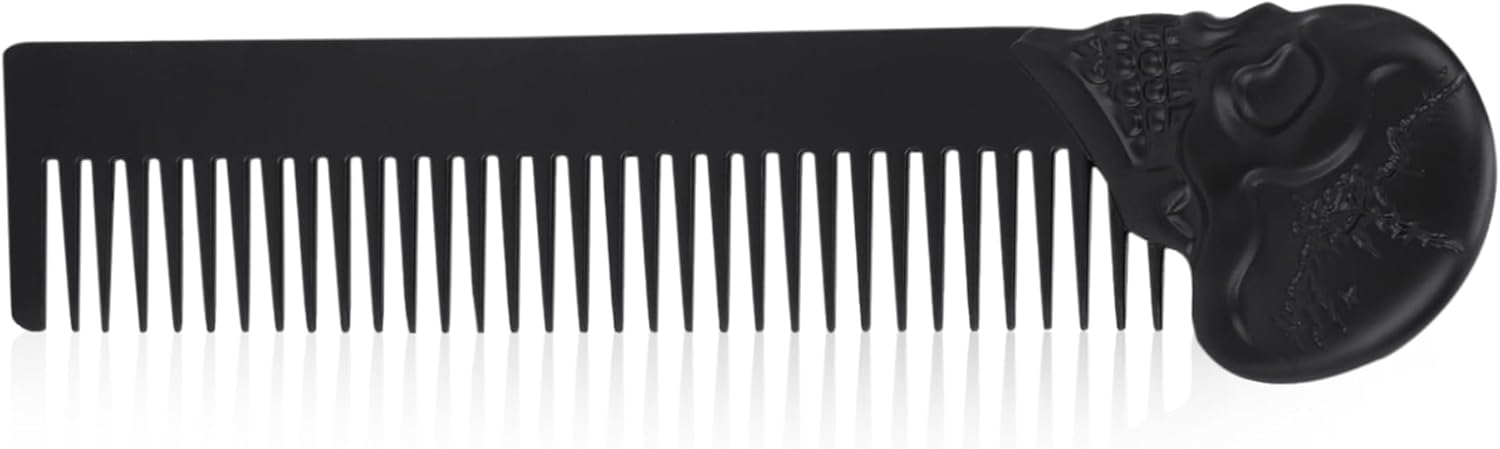 Oil Skull Pattern Zinc Alloy Comb - Pocket-Size Styling Tool for Head Hair or Beard, Suitable for Home and Salon (Black)