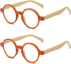 Round Wood Look Reading Glasses for Men Women Spring Hinges Retro Fashion Wood Readers with Bamboo Temples