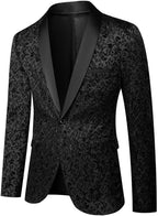 Mens Tuxedo Black Floral 2 Piece for Prom Wedding Party Suit Jacket Pants Slim Fit Shawl Lapel