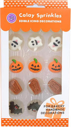 Sentovac 12 Pcs Halloween Icing Decoration Edible Tombstone Pumpkin Ghost Bat Mix Candy Dessert Sprinkles DIY For Cookie Cake Cupcake Topper Icing Frosting Decoration Supplies