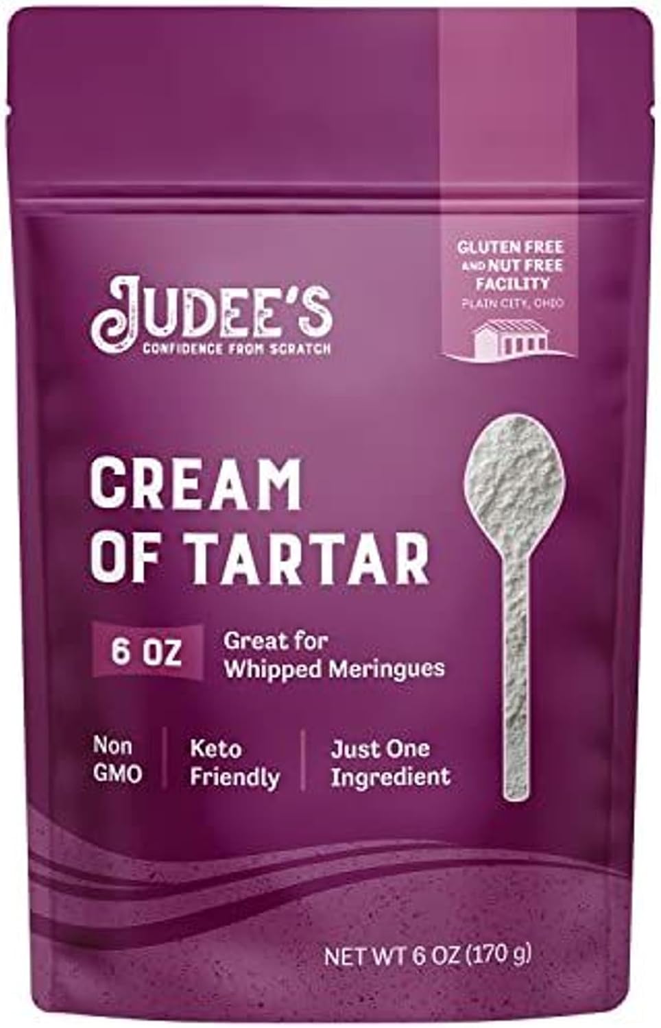 Judee's Gluten Free Cream of Tartar - Baking Stabilizer & Cream of Tartar for Baking - Gluten Free & Non-GMO - Keto Friendly & Tartaric Acid - 6 oz, Pack of 1