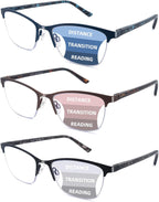 HIYANJN progressive reading glasses for women men No Line Blue Light Multifocal Readers Metal Computer Eyeglasses 3pk