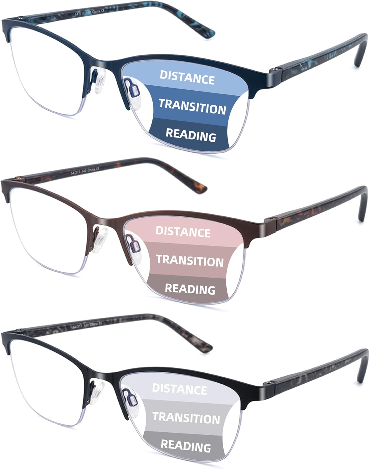 HIYANJN progressive reading glasses for women men No Line Blue Light Multifocal Readers Metal Computer Eyeglasses 3pk