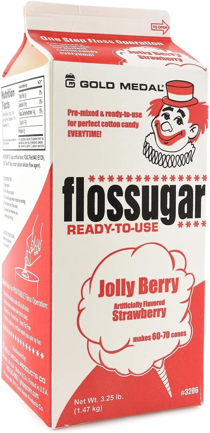 Flossugar Jolly Berry Artificially Flavored Strawberry Cotton Candy Sugar, Pre-Mixed & Ready to Use, Makes 60–70 Cones, 3.25 lb